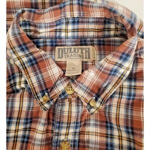 Duluth Trading Mens XL Button Down Shirt Short Sleeve Plaid 100% Cotton